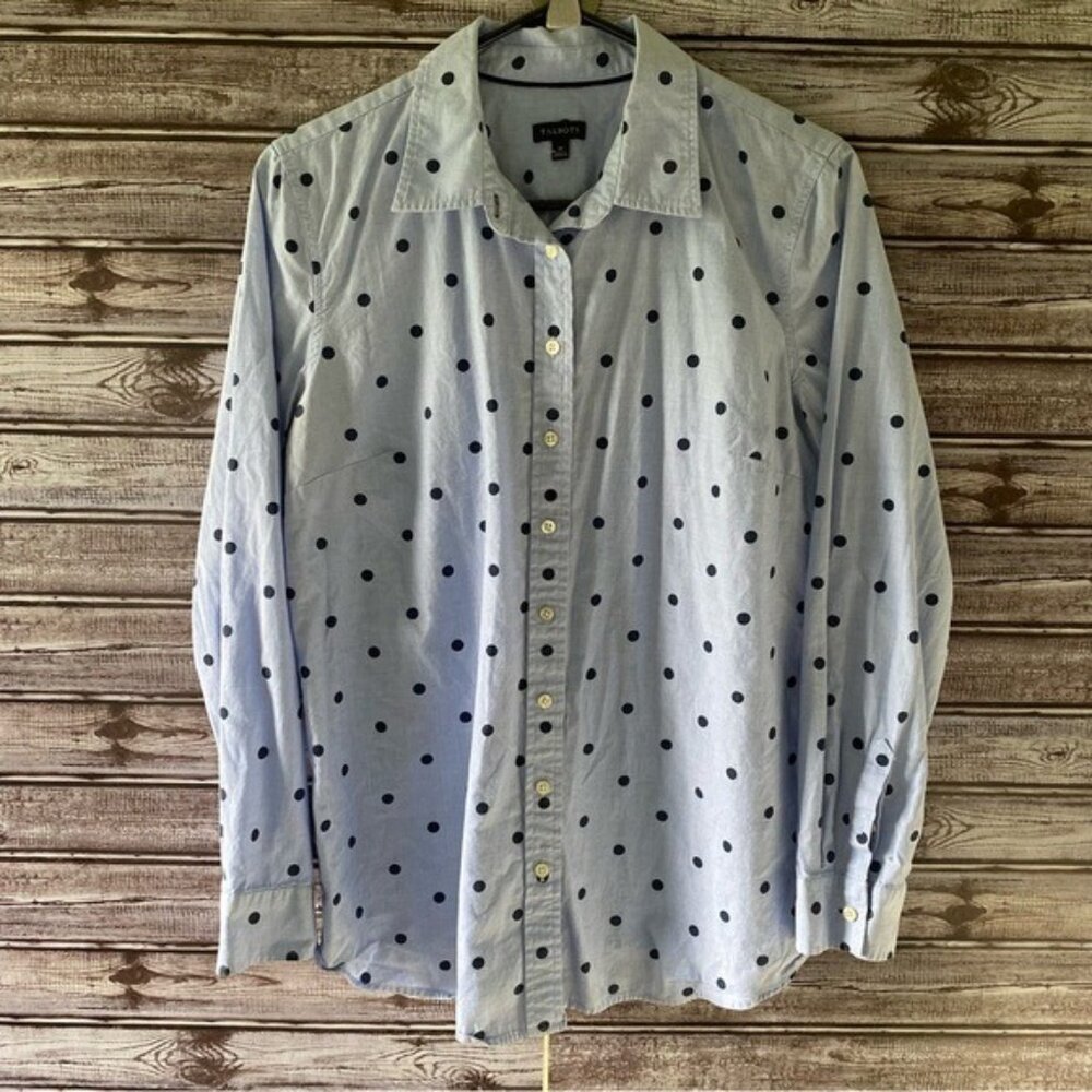 Talbots Women's Polka-Dot Long-Sleeved Button-Down Top Size M